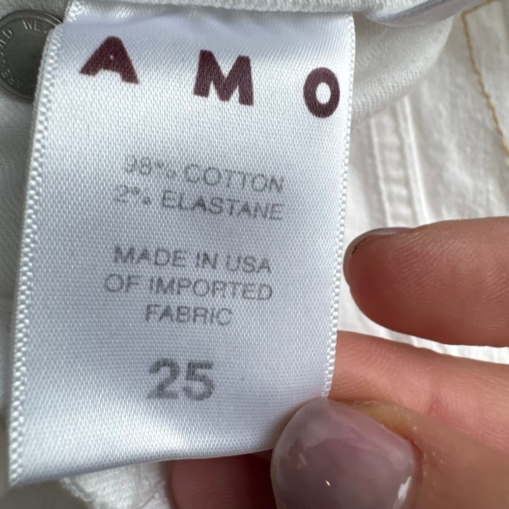AMO Denim 2010s Sea Salt White Straight Crop Jeans Button Fly & Raw Hem Size 25 - Picture 7 of 15